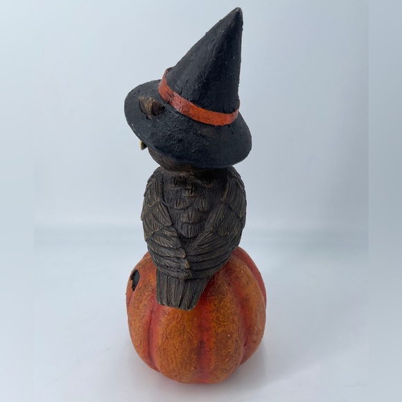 Halloween Owl Witch On Pumpkin Jack O Lantern 12" x 5" Retro Rustic Resin - Picture 8 of 13